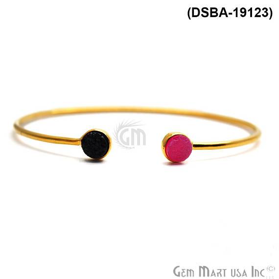 Gold Plated 6mm Round Druzy Adjustable Bangle Bracelets (Pick your Gemstone) - GemMartUSA