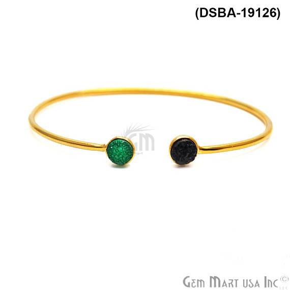 Gold Plated 6mm Round Druzy Adjustable Bangle Bracelets (Pick your Gemstone) - GemMartUSA