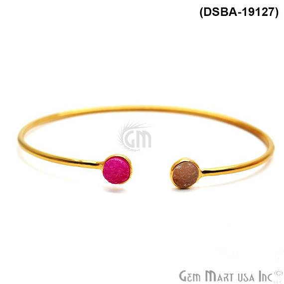 Gold Plated 6mm Round Druzy Adjustable Bangle Bracelets (Pick your Gemstone) - GemMartUSA