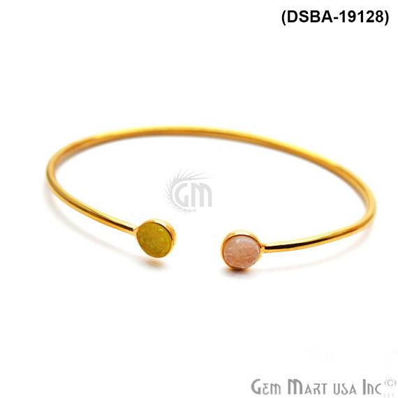 Gold Plated 6mm Round Druzy Adjustable Bangle Bracelets (Pick your Gemstone) - GemMartUSA