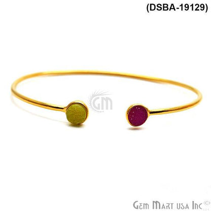 Gold Plated 6mm Round Druzy Adjustable Bangle Bracelets (Pick your Gemstone) - GemMartUSA