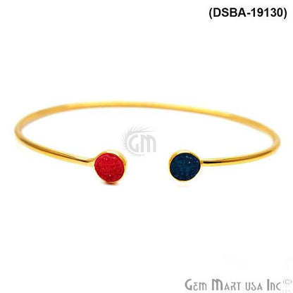 Gold Plated 6mm Round Druzy Adjustable Bangle Bracelets (Pick your Gemstone) - GemMartUSA