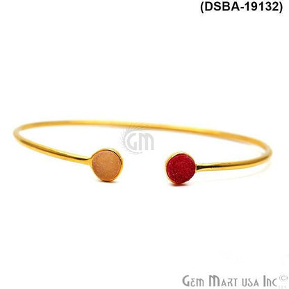 Gold Plated 6mm Round Druzy Adjustable Bangle Bracelets (Pick your Gemstone) - GemMartUSA