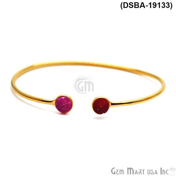 Gold Plated 6mm Round Druzy Adjustable Bangle Bracelets (Pick your Gemstone) - GemMartUSA