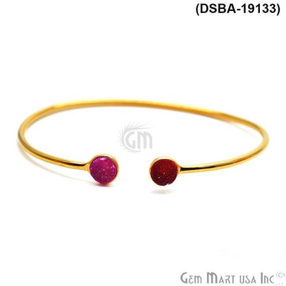 Gold Plated 6mm Round Druzy Adjustable Bangle Bracelets (Pick your Gemstone) - GemMartUSA