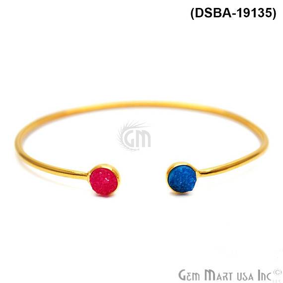 Gold Plated 6mm Round Druzy Adjustable Bangle Bracelets (Pick your Gemstone) - GemMartUSA