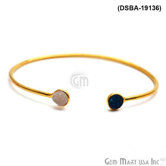 Gold Plated 6mm Round Druzy Adjustable Bangle Bracelets (Pick your Gemstone) - GemMartUSA