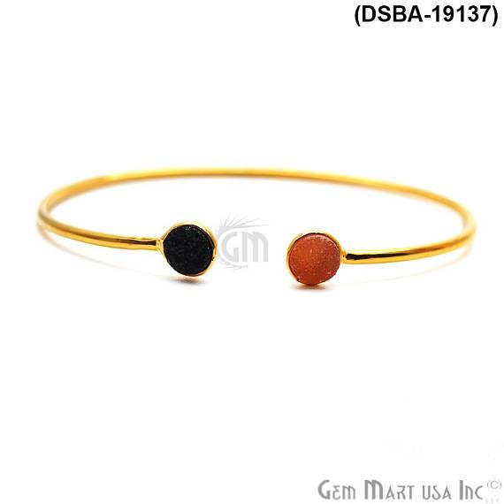 Gold Plated 6mm Round Druzy Adjustable Bangle Bracelets (Pick your Gemstone) - GemMartUSA