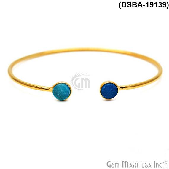 Gold Plated 6mm Round Druzy Adjustable Bangle Bracelets (Pick your Gemstone) - GemMartUSA