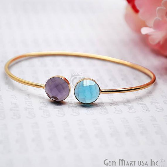 Gold Plated Round Shape 10mm Gemstone Adjustable Bangle Bracelets (Pick your Gemstone) - GemMartUSA