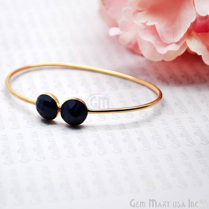 Gold Plated Round Shape 10mm Gemstone Adjustable Bangle Bracelets (Pick your Gemstone) - GemMartUSA