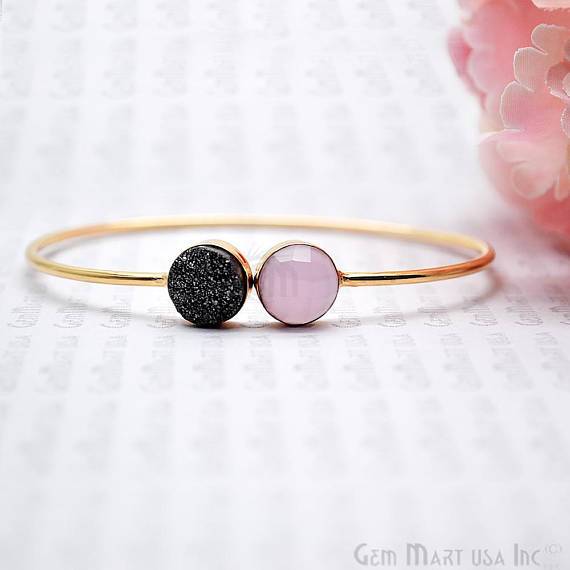 Platinum Druzy & Rose Chalcedony