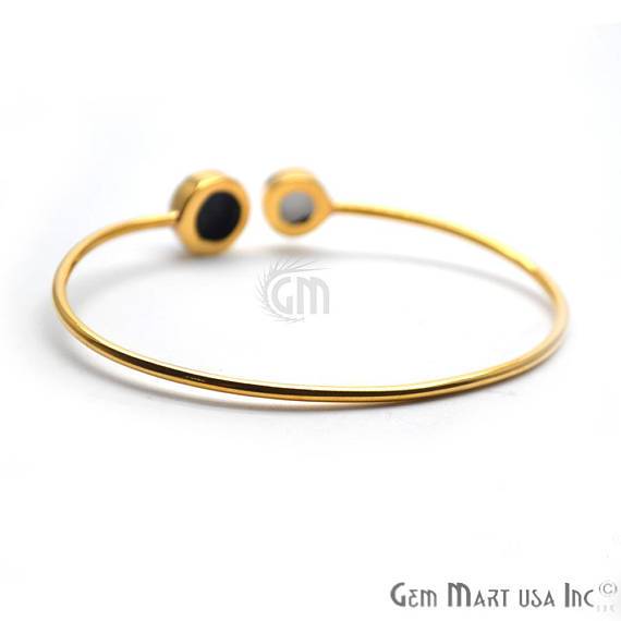 White Agate & Sapphire Gemstone Round Shape Adjustable Gold Plated Bangle Bracelet - GemMartUSA