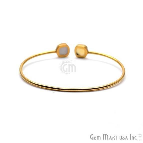 Citrine & White Druzy Cushion Shape Adjustable Gold Plated Stacking Bangle Bracelet - GemMartUSA