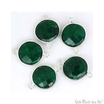 Round 14mm Double Bail Silver Bezel Gemstone Connector