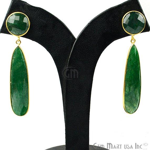 Pear and Round Shape 43x28mm Gold Plated Gemstone Dangle Studs (Pick your Gemstone) (90015-1) - GemMartUSA