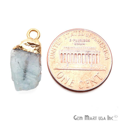 Rough Fluorite Gemstone 17x9mm Gold Edged Charm Connector - GemMartUSA