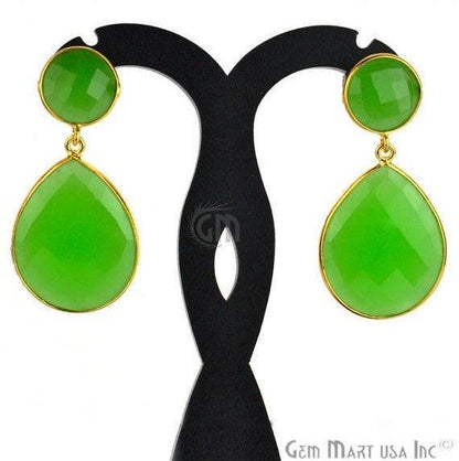 Pear and Round Shape 21x46mm Gold Plated Gemstone Dangle Studs (Pick your Gemstone) (90014-1) - GemMartUSA