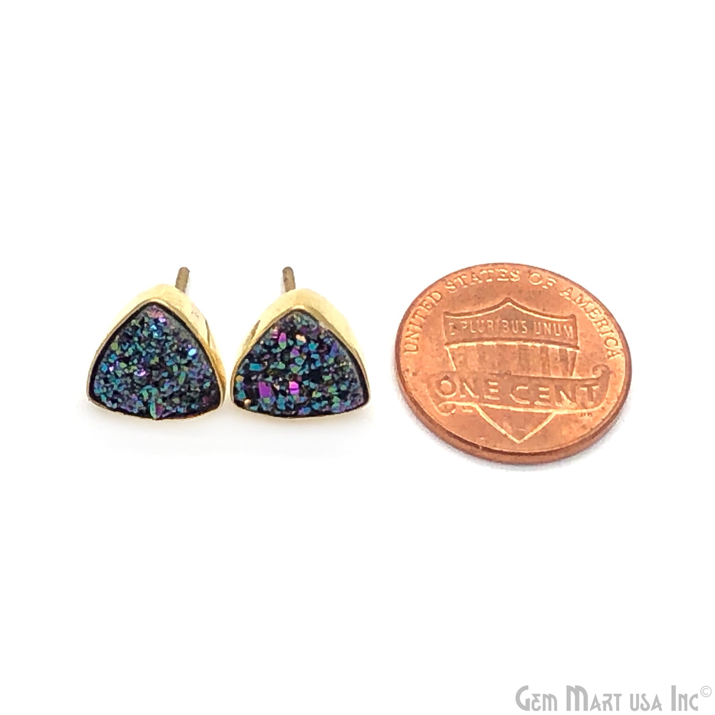 Green Druzy Trillion 10mm Gold Plated Stud Earring