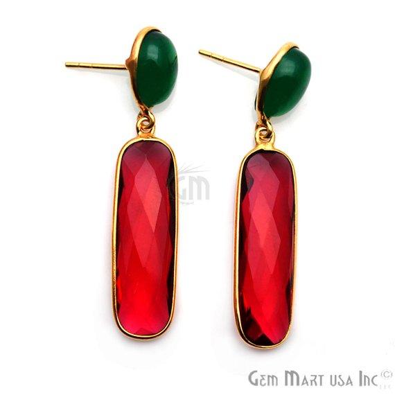 Rectangle & Round Shape 46x10mm Gold Plated Gemstone Dangle Stud Earring Choose Your Style (GDER-3) - GemMartUSA