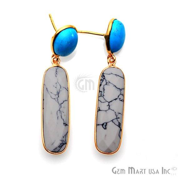 Rectangle & Round Shape 46x10mm Gold Plated Gemstone Dangle Stud Earring Choose Your Style (GDER-3) - GemMartUSA