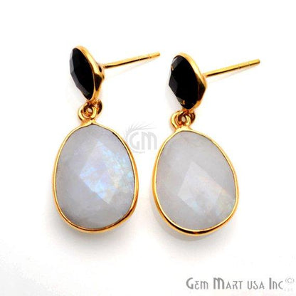 Gold Plated Round & Oval 30x13mm Gemstone Dangle Stud Earring 1Pair (Pick Your Stone) - GemMartUSA