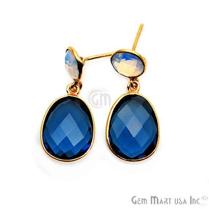 Gold Plated Round & Oval 30x13mm Gemstone Dangle Stud Earring 1Pair (Pick Your Stone) - GemMartUSA