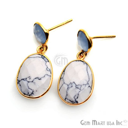 Gold Plated Round & Oval 30x13mm Gemstone Dangle Stud Earring 1Pair (Pick Your Stone) - GemMartUSA