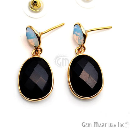 Gold Plated Round & Oval 30x13mm Gemstone Dangle Stud Earring 1Pair (Pick Your Stone) - GemMartUSA