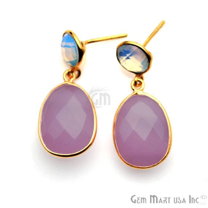 Gold Plated Round & Oval 30x13mm Gemstone Dangle Stud Earring 1Pair (Pick Your Stone) - GemMartUSA