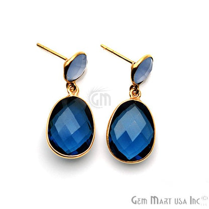 Gold Plated Round & Oval 30x13mm Gemstone Dangle Stud Earring 1Pair (Pick Your Stone) - GemMartUSA