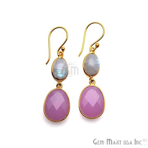 Oval Shape 37x13mm Gold Plated Gemstone Dangle Hook Earring Choose Your Style (GDER-4) - GemMartUSA