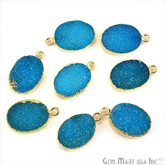 Druzy Gold Electroplated 12x16mm Oval Single Bail Gemstone Connector
