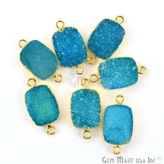 Gold Electroplated Druzy 8x10mm Octagon Double Bail Druzy Gemstone Connector