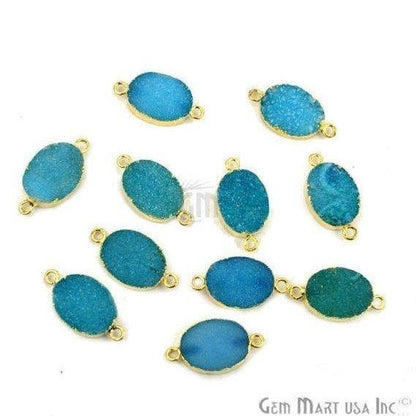 Druzy Gold Electroplated 12x16mm Oval Double Bail Gemstone Connector