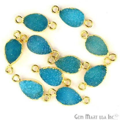 Druzy Gold Electroplated 8x12mm Pears Double Bail Gemstone Connector