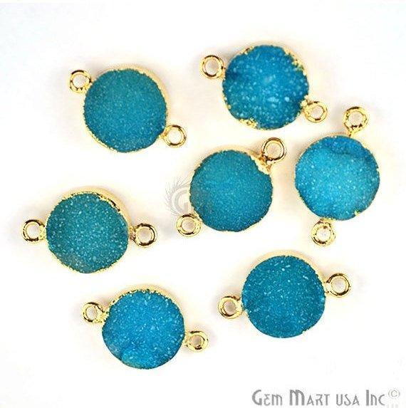Gold Electroplated Druzy 12mm Round Double Bail Gemstone Connector