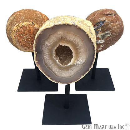 3-4" Geode Metal Holder, Gemstone Home Decor, Table Centerpiece - GemMartUSA