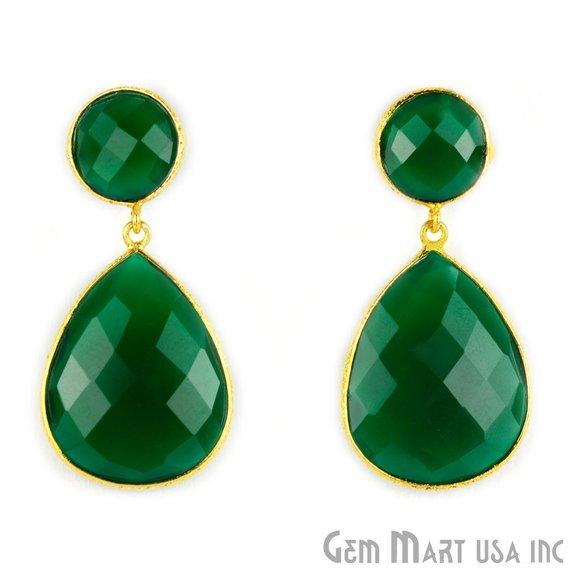 Pear and Round Shape 21x46mm Gold Plated Gemstone Dangle Studs (Pick your Gemstone) (90014-1) - GemMartUSA