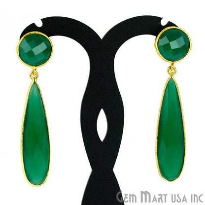 Pear and Round Shape 43x28mm Gold Plated Gemstone Dangle Studs (Pick your Gemstone) (90015-1) - GemMartUSA