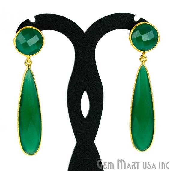 Pear and Round Shape 43x28mm Gold Plated Gemstone Dangle Studs (Pick your Gemstone) (90015-1) - GemMartUSA