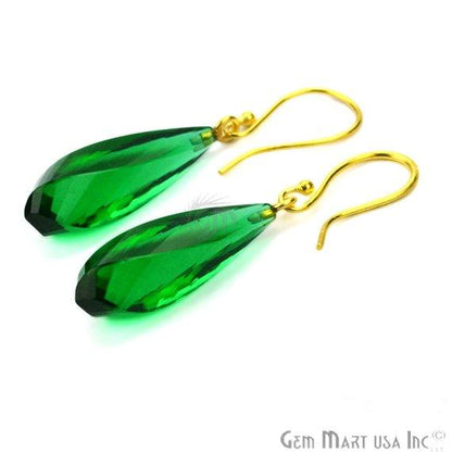 Teardrop Shape 48x9mm Gold Plated Gemstone Dangle Hook Earrings (Pick your Gemstone) (90100-1) - GemMartUSA