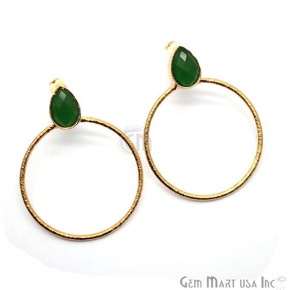 Pear Shape 8x12mm Gold Plated Gemstone Loop Stud Earrings 1 Pair (Pick your Gemstone) - GemMartUSA