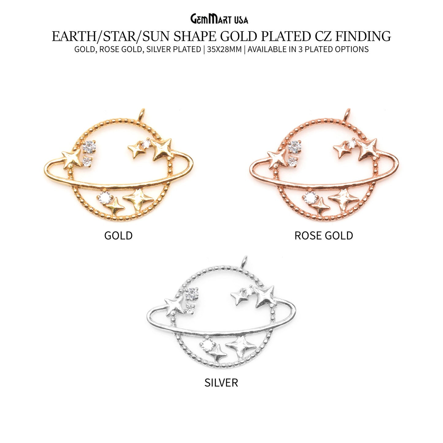 Saturn Planet Charm Pendant Necklace Celestial Sky Galaxy & Stone Stars Necklace Jewelry