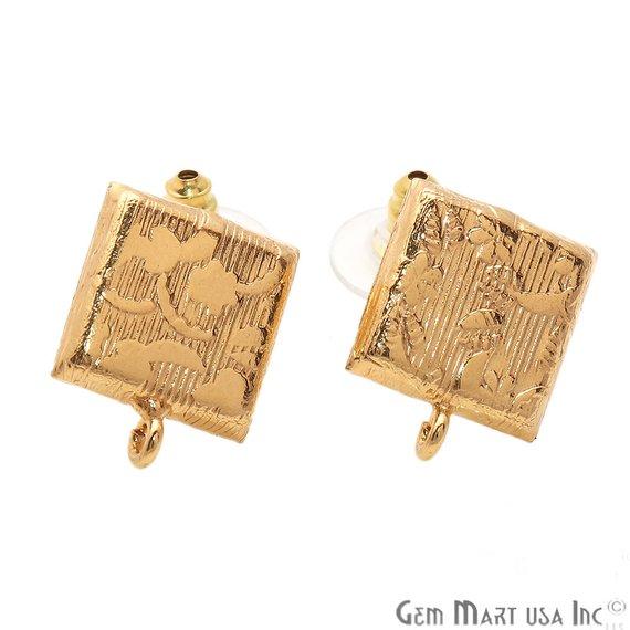 DIY Gold Plated Rectangle Shape Loop Connector Stud Earrings - GemMartUSA