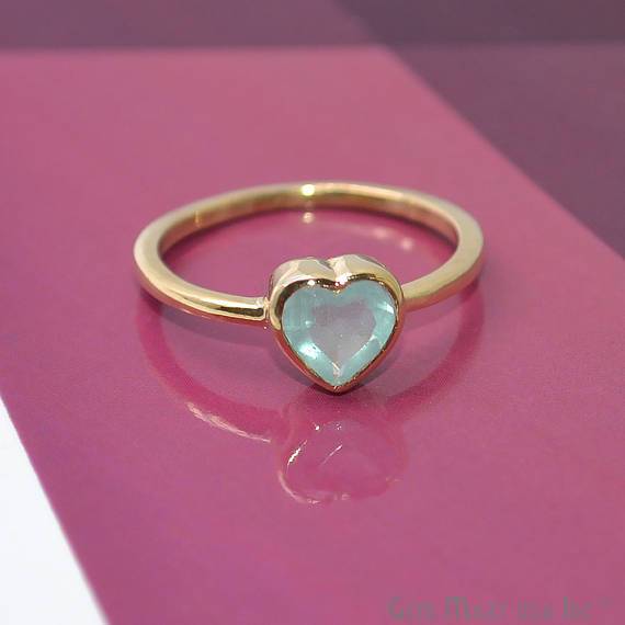 Gold Plated Heart Shape Single Gemstone Solitaire Ring (GP-12009) - GemMartUSA