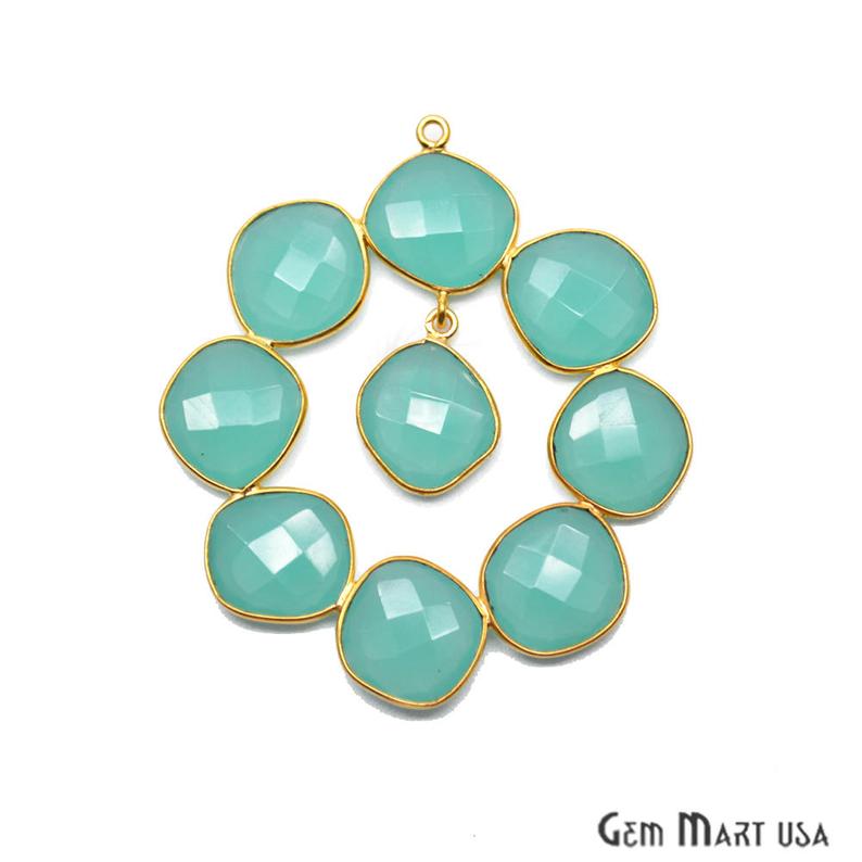 Aqua Chalcedony 52x45mm Gold Plated Bezel Earring Connector Component (1pc) - GemmartUSA