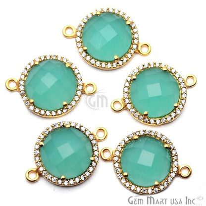 Cubic Zirconia Pave 12mm Round Gold Bail Connector (Choose Gemstone) - GemMartUSA