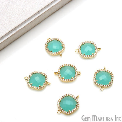 Cushion 10mm Gold Prong Setting Cubic Zircon Pave Connectors (Pick Stone) - GemMartUSA