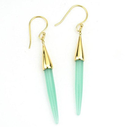 Gold Plated Spike Shape 67x5mm Gemstone Dangle Hook Earring Choose Your Style (90006-1) - GemMartUSA